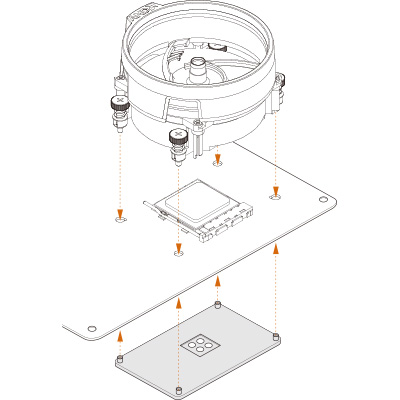 Mount the backplate and tighten the screw to secure the CPU fan